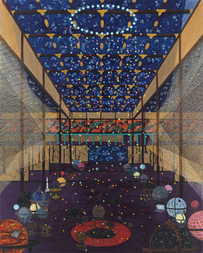 Michiko Itatani, "Cosmic Wanderlust" painting from CTRL-HOME, Echo CRH-11, 2012, 78" x 96", oil on canvas (courtesy of Linda Warren Projects)