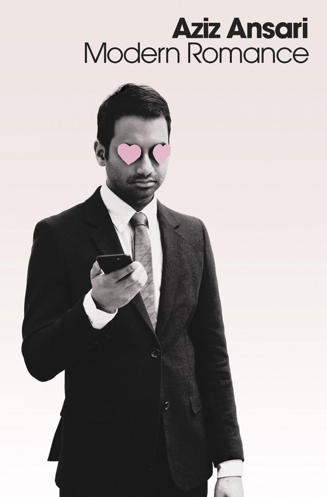 'Modern Romance' book cover, Aziz Ansari with Pink Hearts Over His Eyes