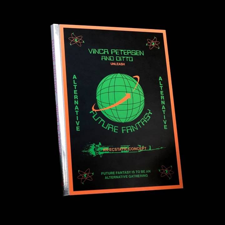 A book with a gridded globe on a black background.