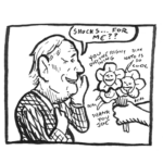 A one panel editorial cartoon depicting Joe Biden being handed flowers. He says to the person handing him the flowers, "Shucks ... for me?" Around the flowers are the phrases, "You did the right thing," "Blah NATO is so cool," and "Thank. you, Joe." Around the flowers are the phrases, "You did the right thing," "Blah NATO is so cool," and "Thank. you, Joe."